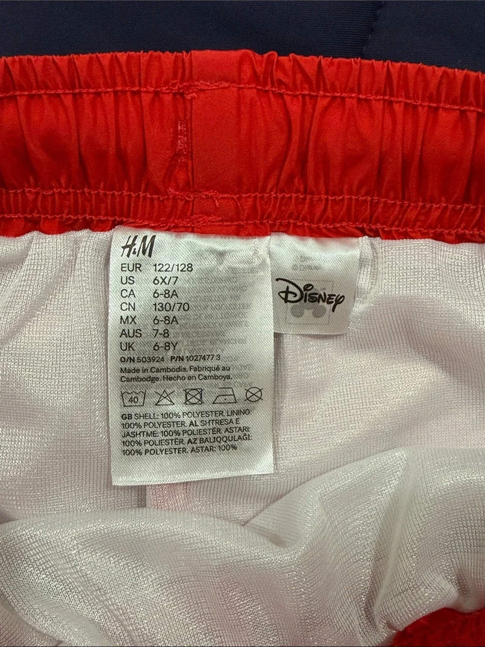 Disney Red and White Kids Swim Shorts with Elastic Waistband